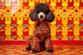 AI generated illustration of an adorable toy poodle dog against a colorful background Royalty Free Stock Photo