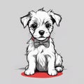 AI generated illustration of an adorable white dog wearing a red bow tie