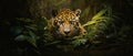 AI-generated illustration of An adult leopard in its natural habitat in the dark and lush jungles