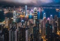 AI generated illustration of an aerial view of the beautiful Hong Kong skyline at night Royalty Free Stock Photo