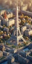 AI generated illustration of an aerial view of Eiffel Tower in Paris, France at sunset Royalty Free Stock Photo