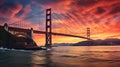 Aerial View of the Golden Gate Bridge at Sunset Royalty Free Stock Photo