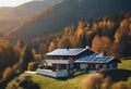 AI generated illustration of aerial view of lush autumnal forest and verdant hillside Royalty Free Stock Photo