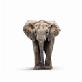 AI generated illustration of an African elephant running leisurely against a white background