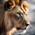 AI generated illustration of an African lion, with its majestic mane and profile visible