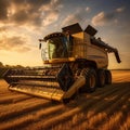 a grainer in the middle of the field is waiting to be harvested