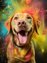 Happy labrador in colourful paint powder