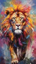 Majestic walking lion acrylic painting