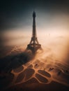 AI-Generated illustration of the Eiffel Tower surrounded by desert Royalty Free Stock Photo