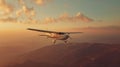 AI generated illustration of an airplane flying against breathtaking sunset sky Royalty Free Stock Photo