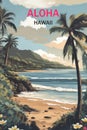 AI generated illustration of Aloha Hawaii travel poster.