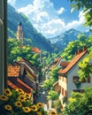 AI generated illustration of Alsatian countryside