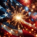 AI-generated illustration of an American Flag with a burst of fireworks in the sky above Royalty Free Stock Photo