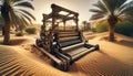 AI generated illustration of an ancient mechanical loom in the oasis