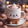 AI generated illustration of an animal-themed cup and saucer with hot chocolate