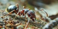 AI generated illustration of an ant crawling on a patch of rocky and dirt-covered terrain