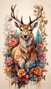 AI generated illustration of an antelope standing in a field of vibrant and colorful wildflowers Royalty Free Stock Photo