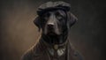 AI generated illustration of an anthropomorphic black labrador dressed up in peaky blinder style
