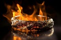 an old bangle with a burning flame inside it as a sign of courage