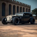 AI generated illustration of an antique black rat rod car Royalty Free Stock Photo