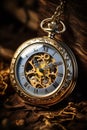 AI generated illustration of an antique pocket watch on a golden chain Royalty Free Stock Photo