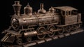 AI generated illustration of an antique steam locomotive on vintage wooden railroad tracks