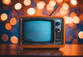 AI generated illustration of an antique television with bokeh lights in the background