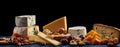 AI generated illustration of an appetizing assortment of cheese and nuts on a table