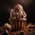 AI generated illustration of An appetizing ice cream cone with chocolate bars on top