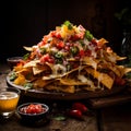 AI generated illustration of an appetizing plate of nachos with chili cheese Royalty Free Stock Photo