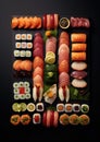 AI generated illustration of An appetizing plate of sushi featuring a variety of sushi rolls