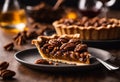 AI generated illustration of An appetizing slice of pecan pie on a black plate Royalty Free Stock Photo