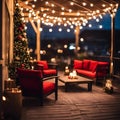 AI generated illustration of around a small outdoor table illuminated by a string of outdoor lights