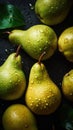 AI generated illustration of An arrangement of several green pears stacked neatly