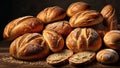 bread with many different kinds and shapes is arranged in a pile Royalty Free Stock Photo