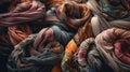AI generated illustration of an array of brightly colored scarves at a market Royalty Free Stock Photo
