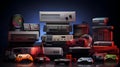 AI generated illustration of an array of classic gaming consoles and accessories