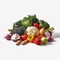AI generated illustration of an array of colorful vegetables on a white background Royalty Free Stock Photo