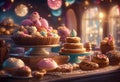 a cake shop window filled with lots of cakes and cupcakes Royalty Free Stock Photo