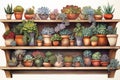 AI generated illustration of an array of vibrant plants arranged on shelves