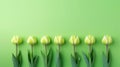 AI generated illustration of an array of white tulips on a green background with copy space