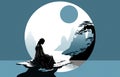 AI generated illustration of an artful blend of bonsai, and moonlight with a female silhouette Royalty Free Stock Photo