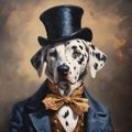 AI generated illustration of artistic illustration of a Dalmatian wearing a formal tuxedo,