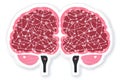 Artistic illustration of two interconnected pink brains neural network patterns symbolizing collaboration knowledge sharing