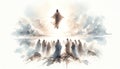 The Ascension of Jesus Christ. Life of Christ. Watercolor Biblical Illustration Royalty Free Stock Photo