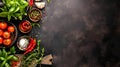 AI generated illustration of assorted bowls of fresh vegetables on black backdrop Royalty Free Stock Photo