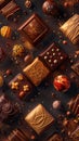 many different kinds of chocolates on the black background, close up