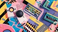 AI generated illustration of assorted electronics and components on vibrant backdrop
