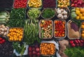 AI generated illustration of assorted fresh fruits and vegetables in multiple baskets Royalty Free Stock Photo