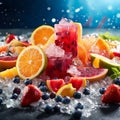 AI generated illustration of an assortment of colorful frozen fruits